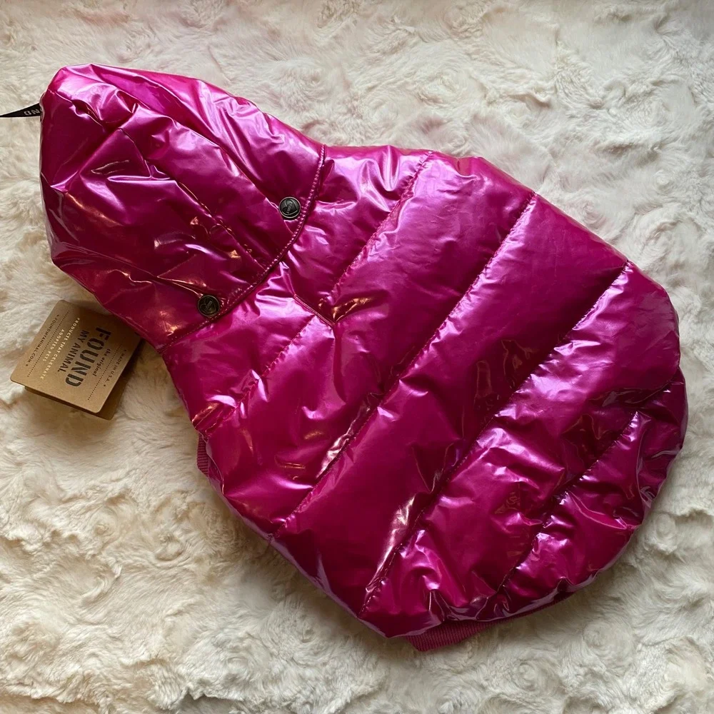 Found My Animal Dog Puffer Coat Raspberry Size Medium Shiny Hooded Pet‎ Jacket